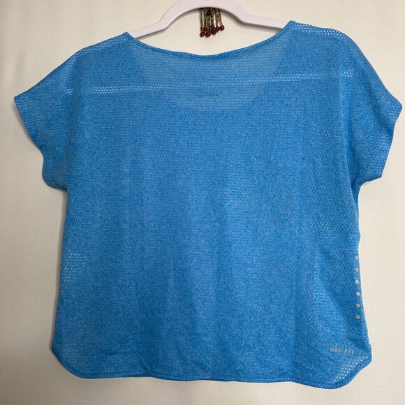 Nike Dri-Fit Blue Running Short-Sleeve Boxy Top Zip Pocket Size M - Picture 2 of 12